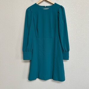 J.Crew Emerald Green Teal Long Sleeve Fit & Flare Dress Women’s Size 4